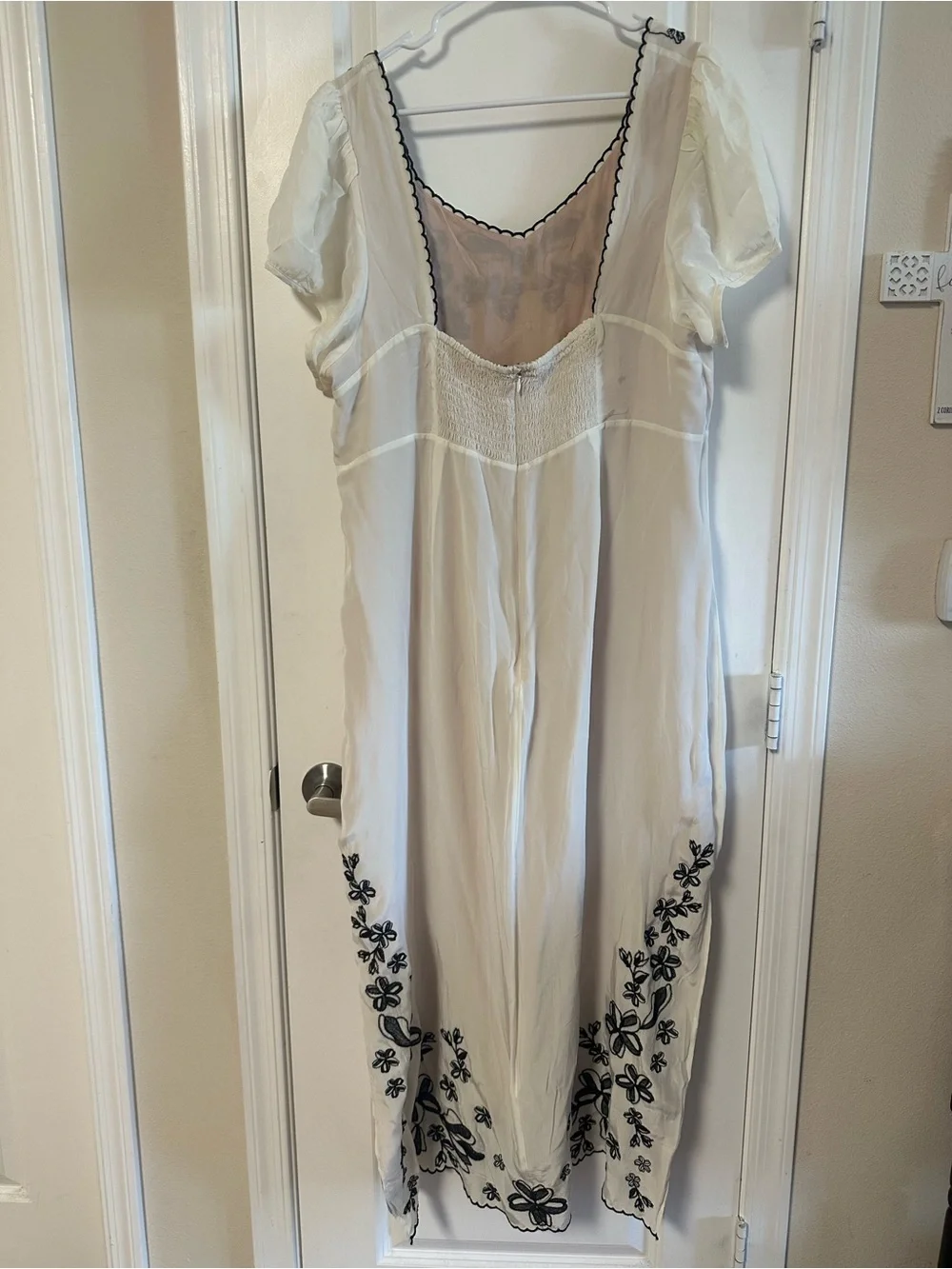 J. Crew Ivory Maxi Dress with Black Floral Embroidery